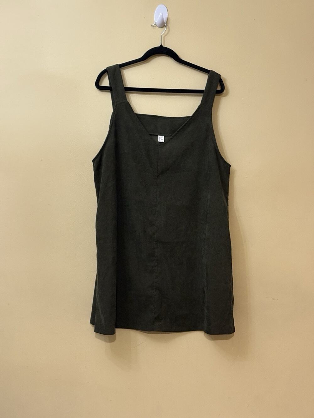 Dark Academia Olive Green Ribbed Corduroy Pinafore Jumper Dress Overall Top XL